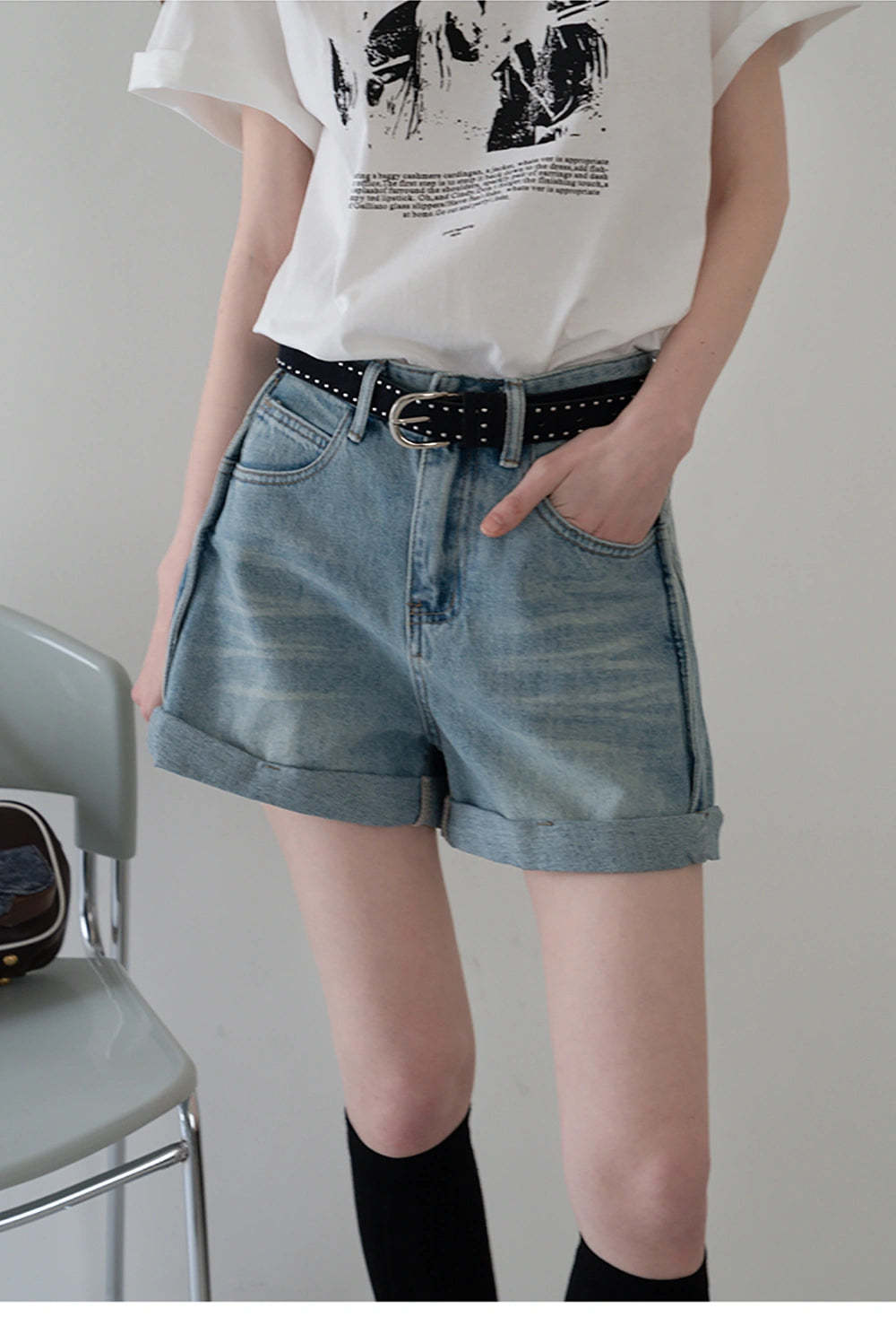 Cuffed Denim Shorts
