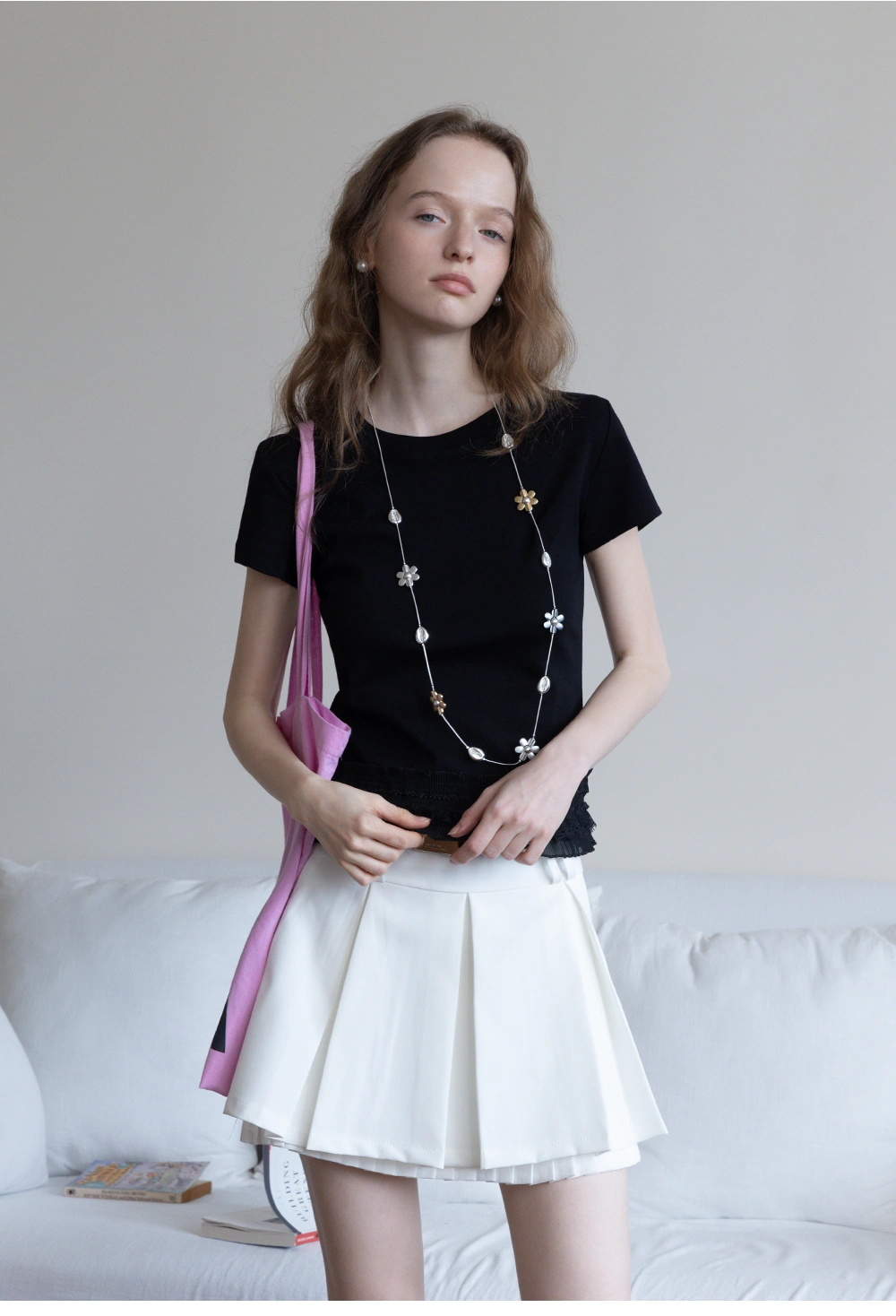 Lace Trim Fitted T-Shirt