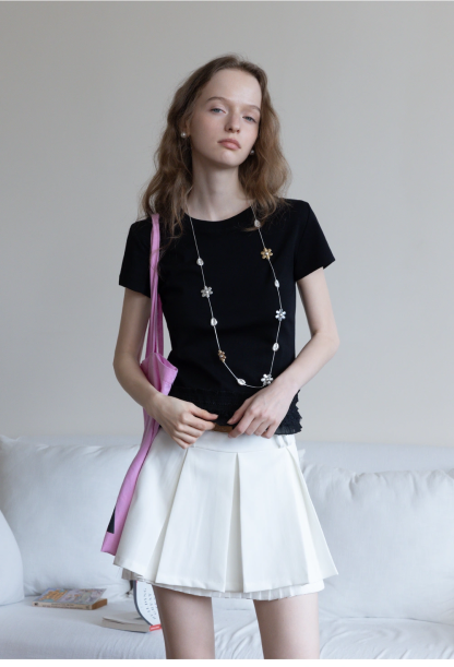 Lace Trim Fitted T-Shirt