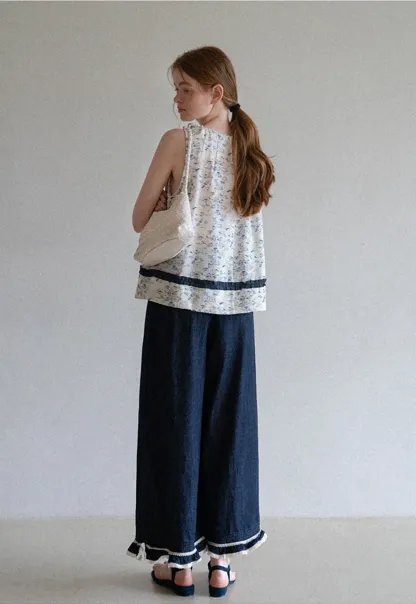 Lace Hem Wide Leg Jeans