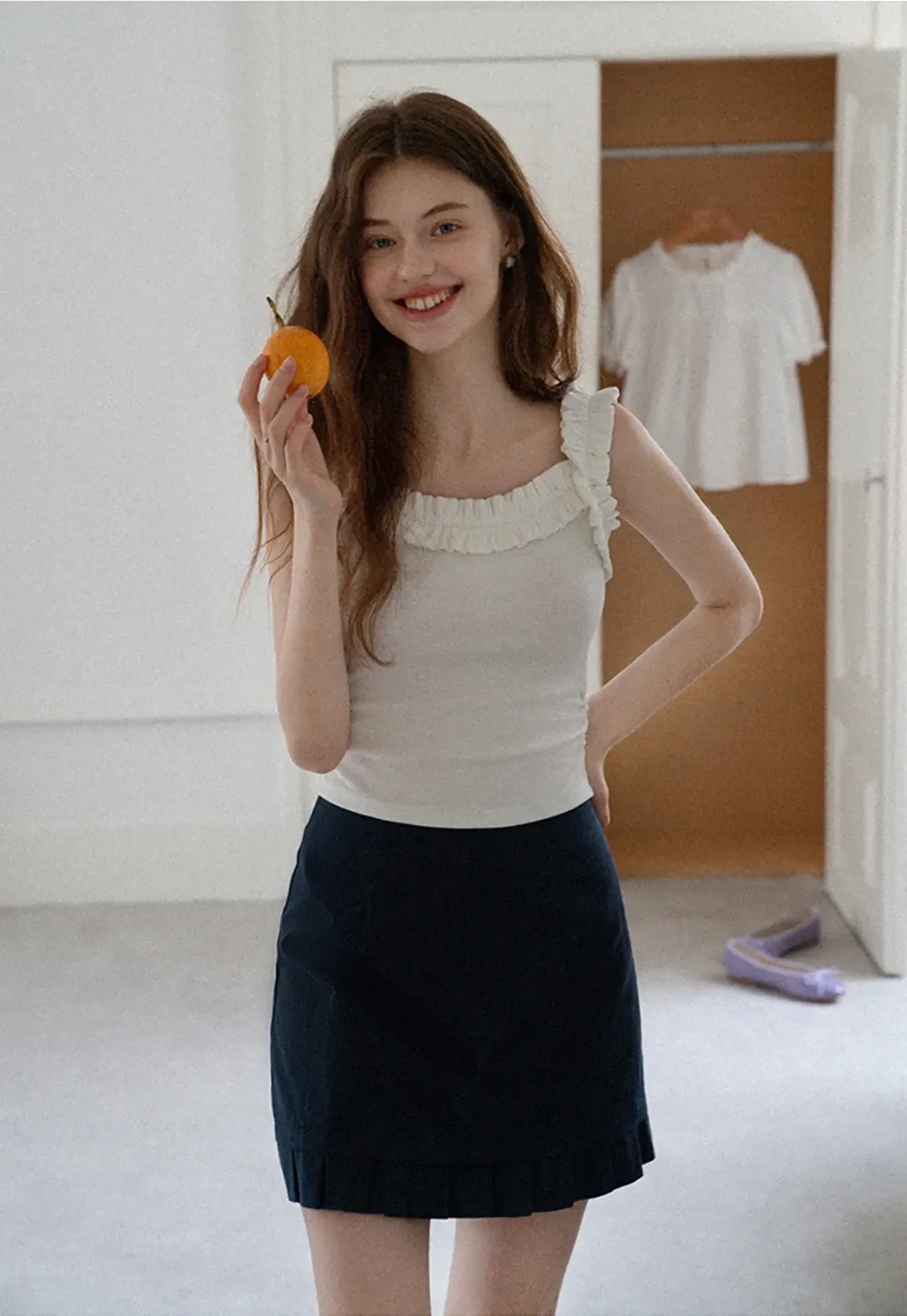 Ruffle Strap Fitted Tank Top