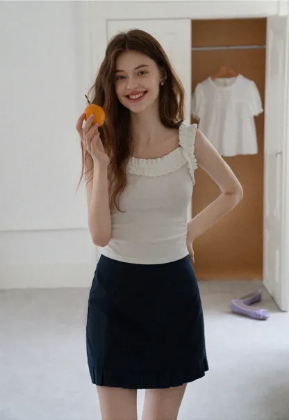 Ruffle Strap Fitted Tank Top