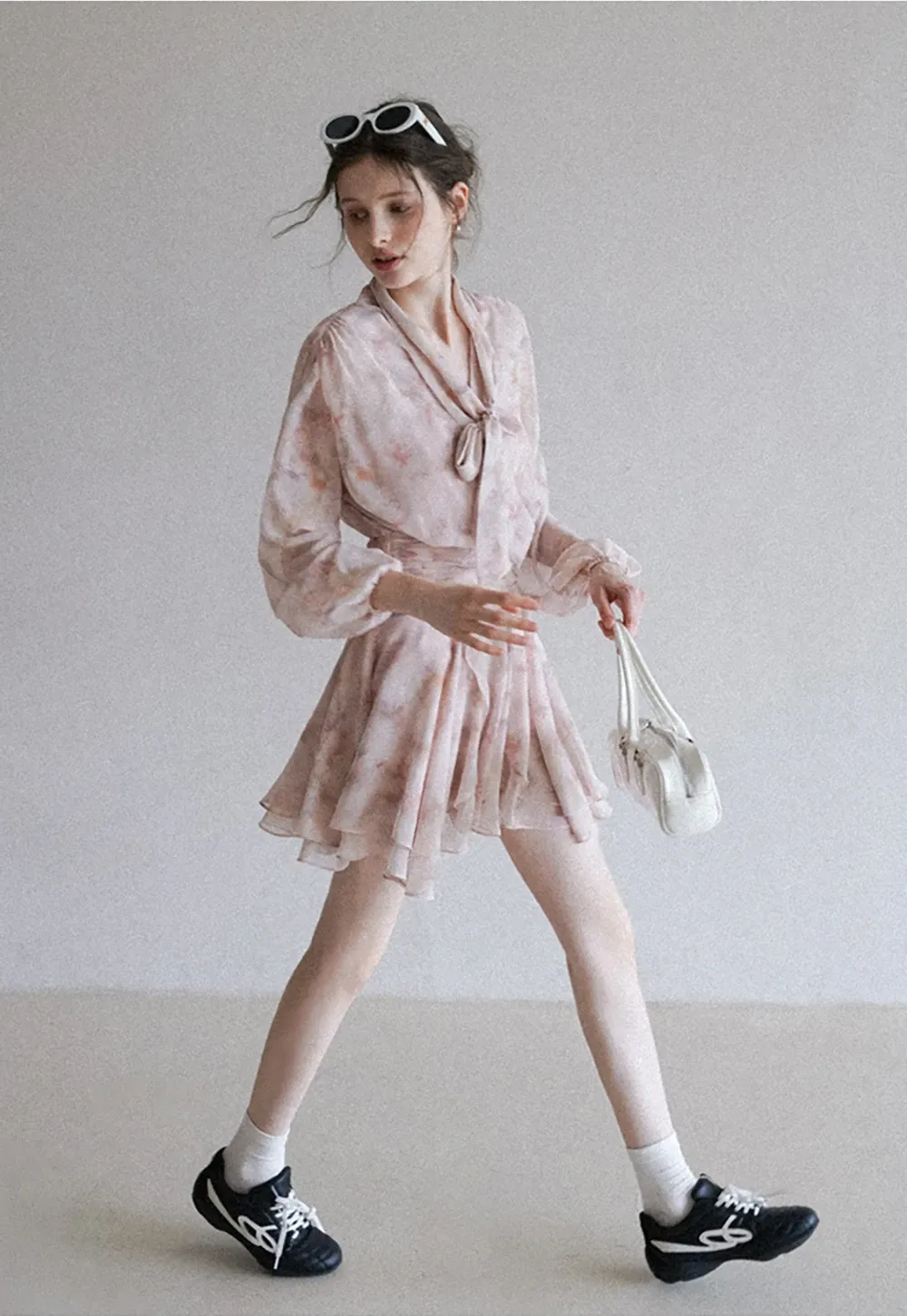 Romantic Floral Layered Dress with Belted Waist