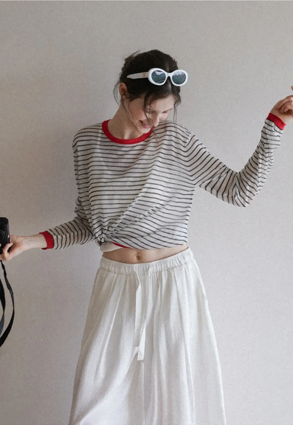 Women’s Striped Sheer Long Sleeve Knit Top