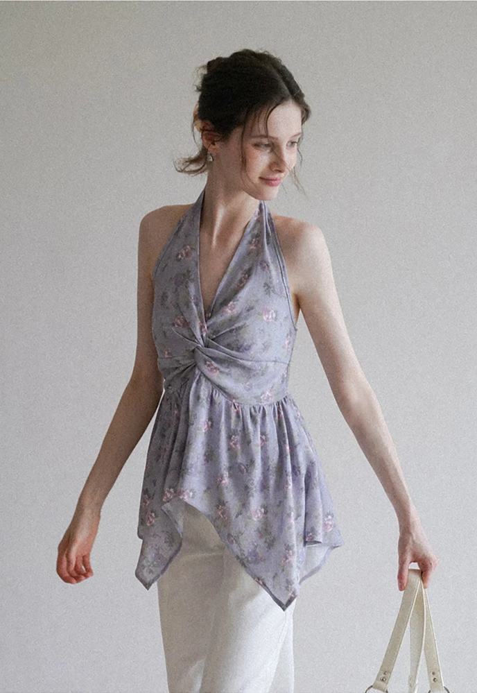 Women’s Floral Twist Halter Peplum Top