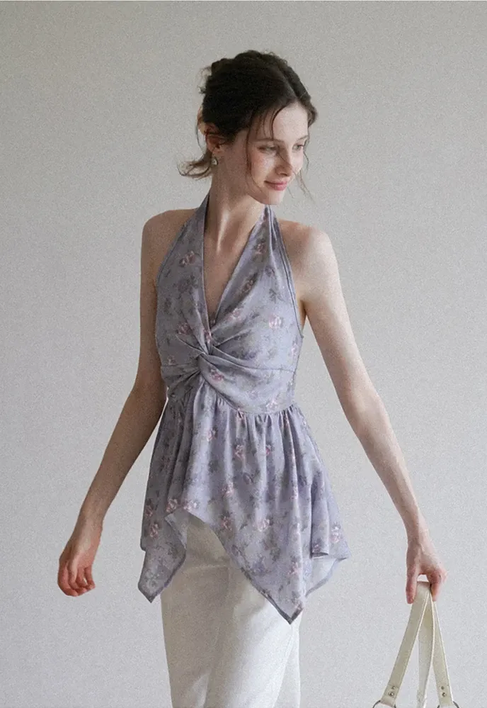Women’s Floral Twist Halter Peplum Top