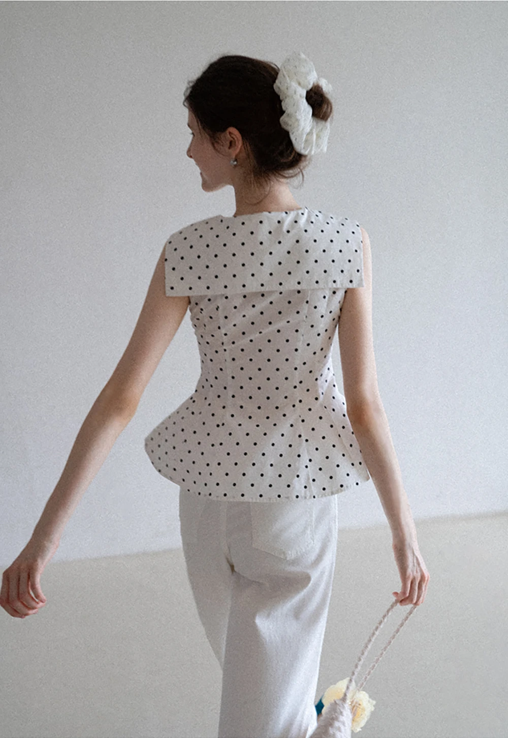 Polka Dot Sailor Collar Blouse