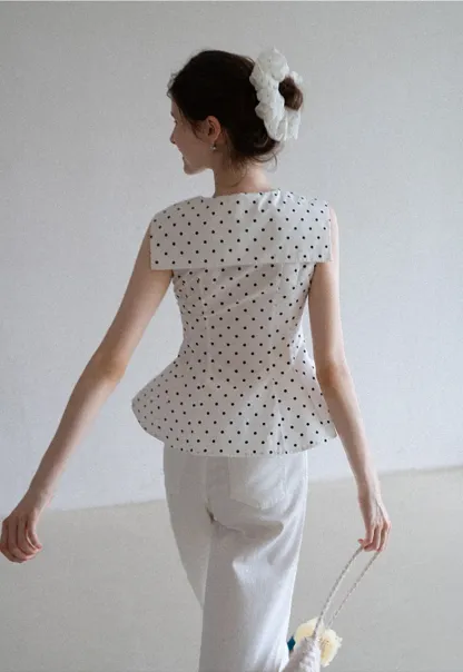 Polka Dot Sailor Collar Blouse