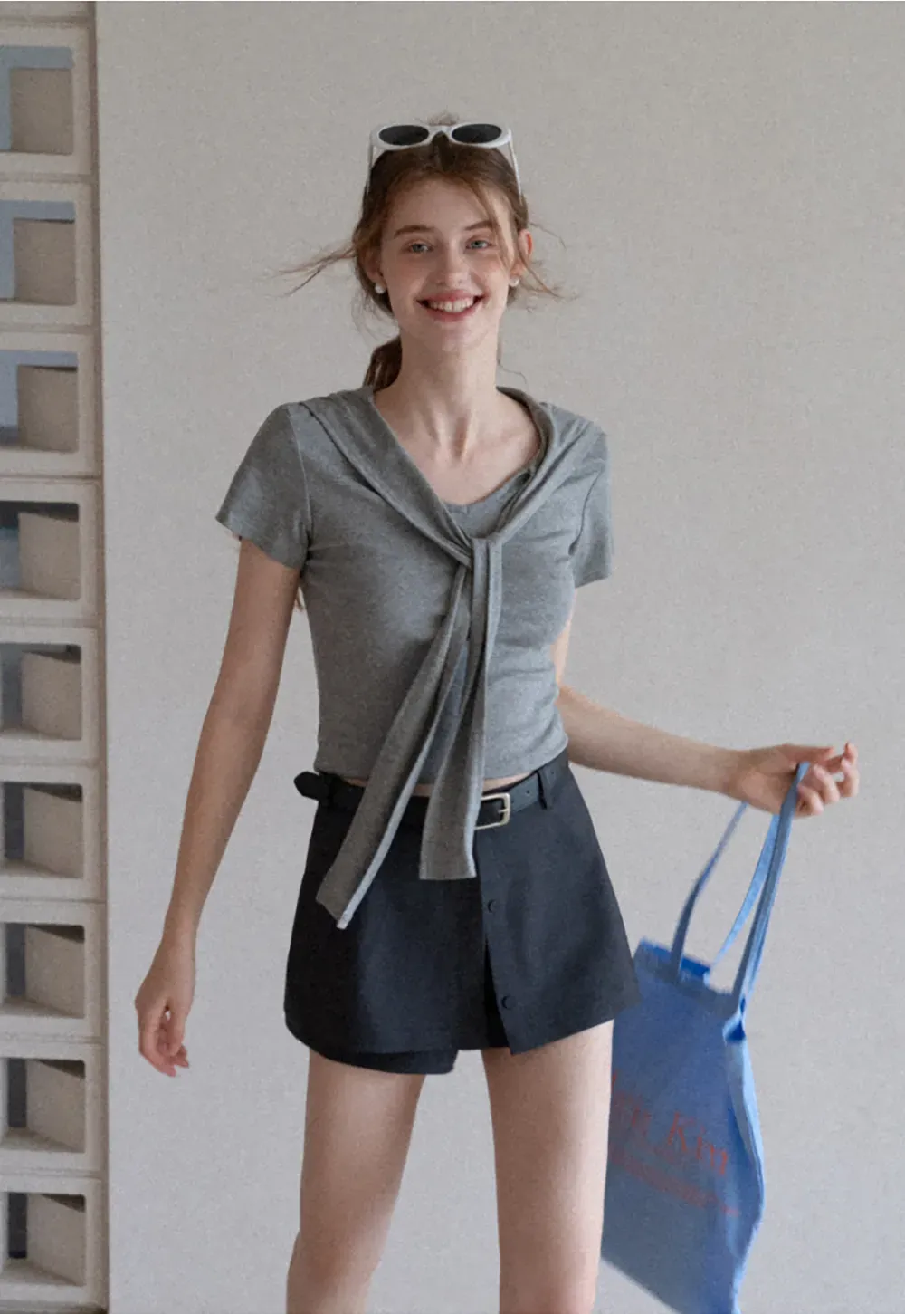 Mock Tie Cape Short Sleeve T-Shirt