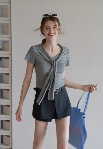 Mock Tie Cape Short Sleeve T-Shirt
