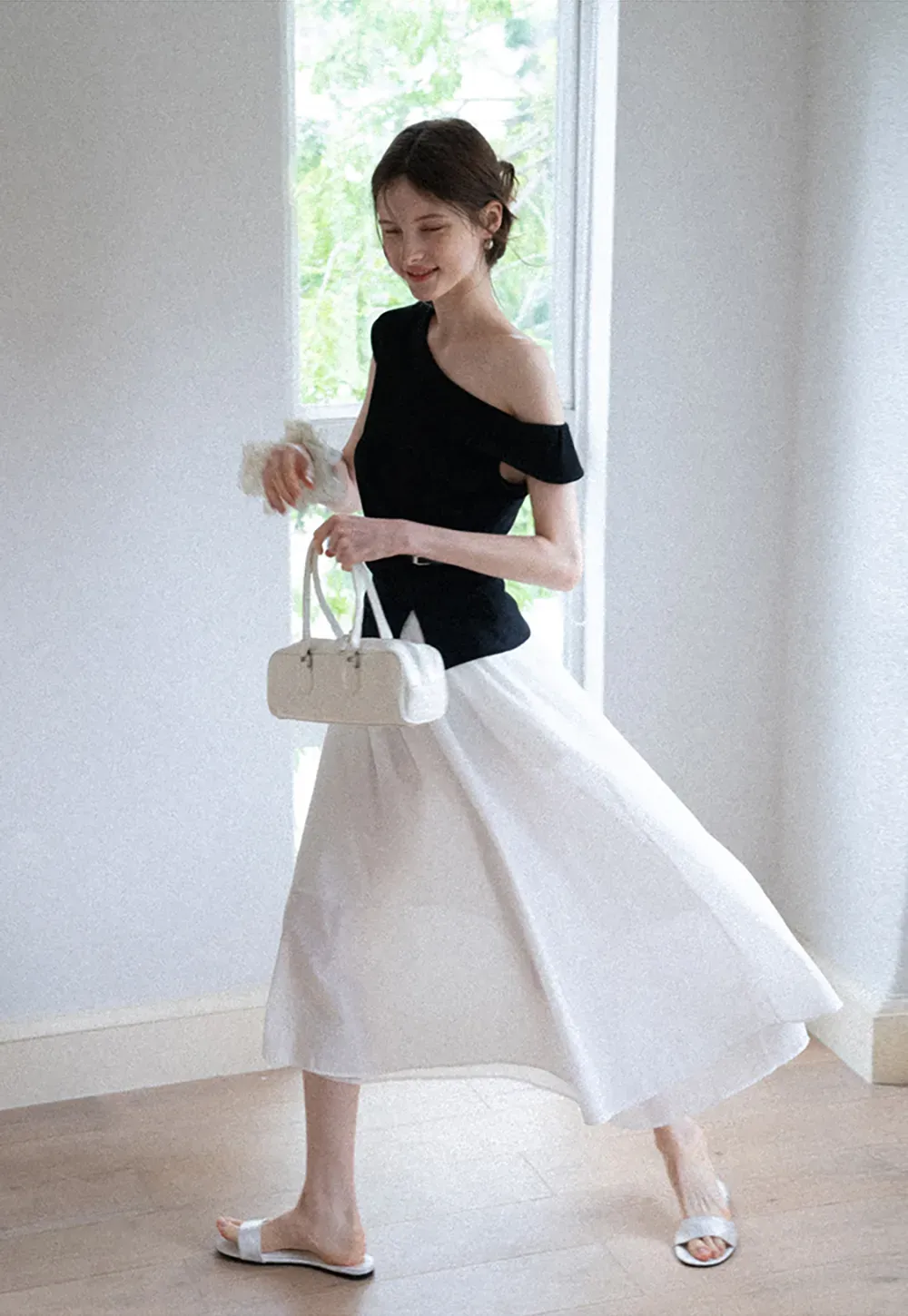Flowy Elastic Waist Midi Skirt