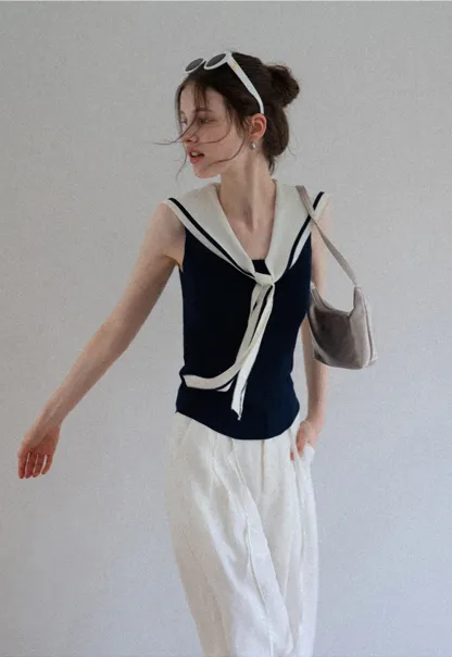 Women's Sailor-Scarf Knit Top Tank