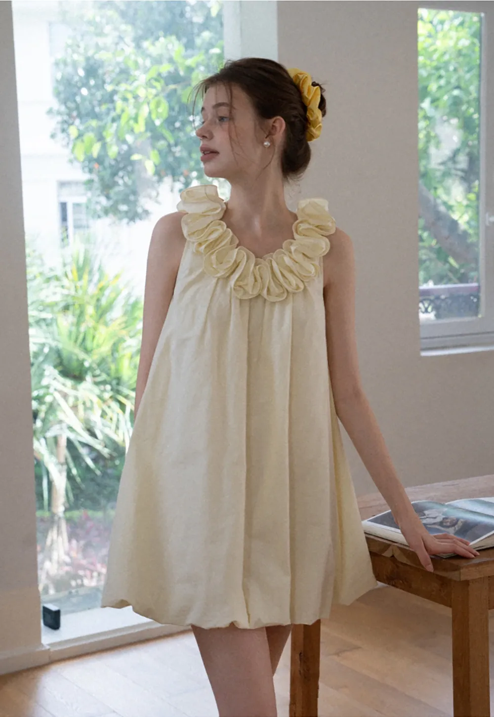 Ruffle Neck Babydoll Mini Dress