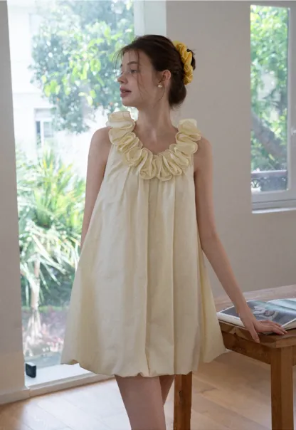 Ruffle Neck Babydoll Mini Dress