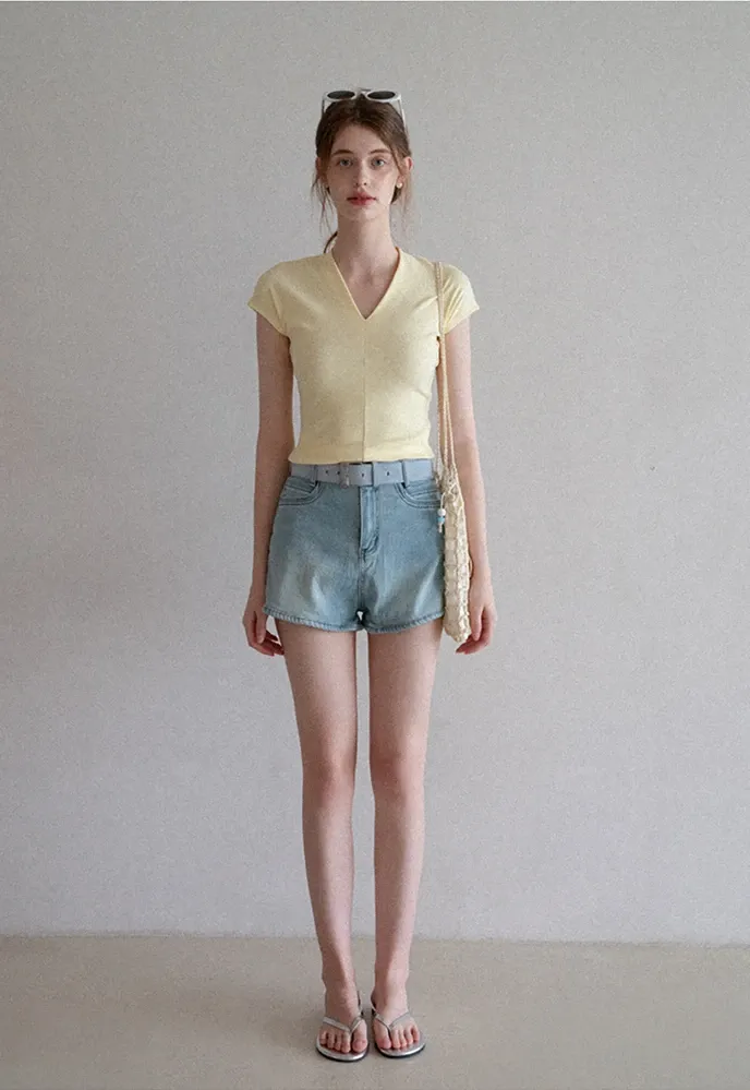 Belted High-Waist Denim Shorts