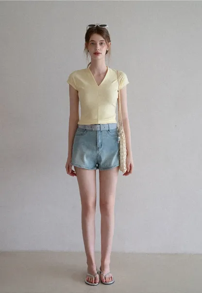 Belted High-Waist Denim Shorts
