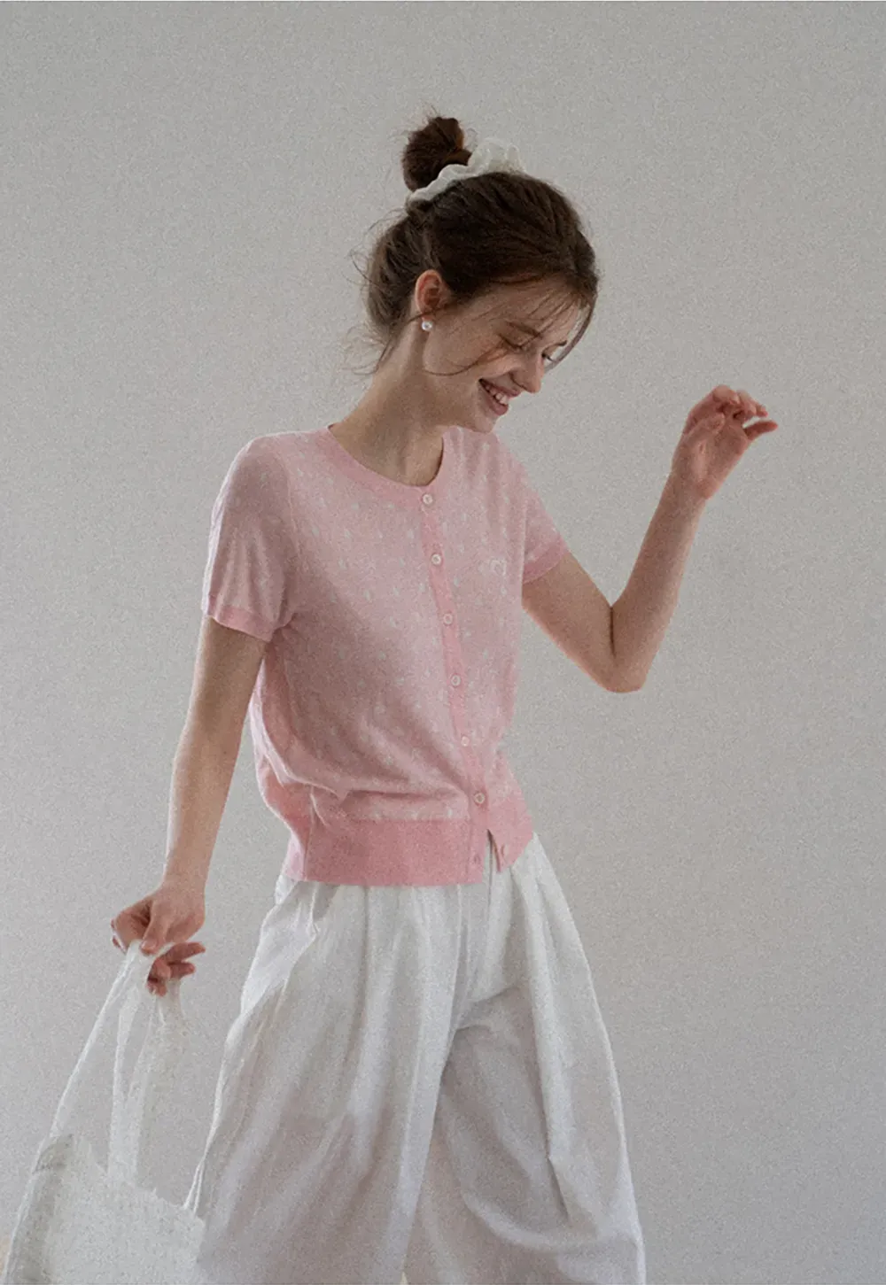 Women's Ruched Button Front Knit Top