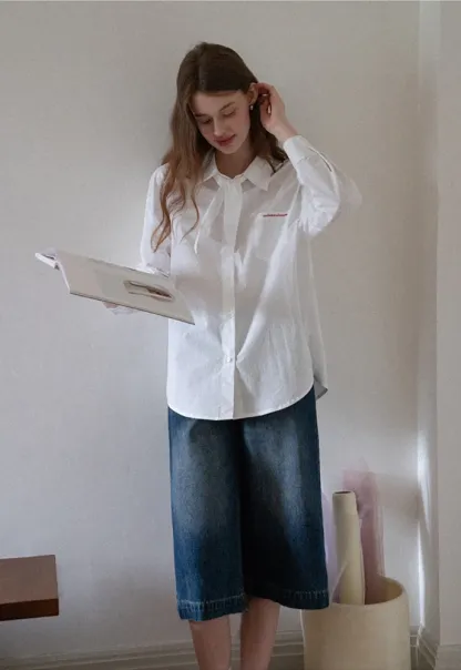 Women Plaid Tie‑Neck Shirt