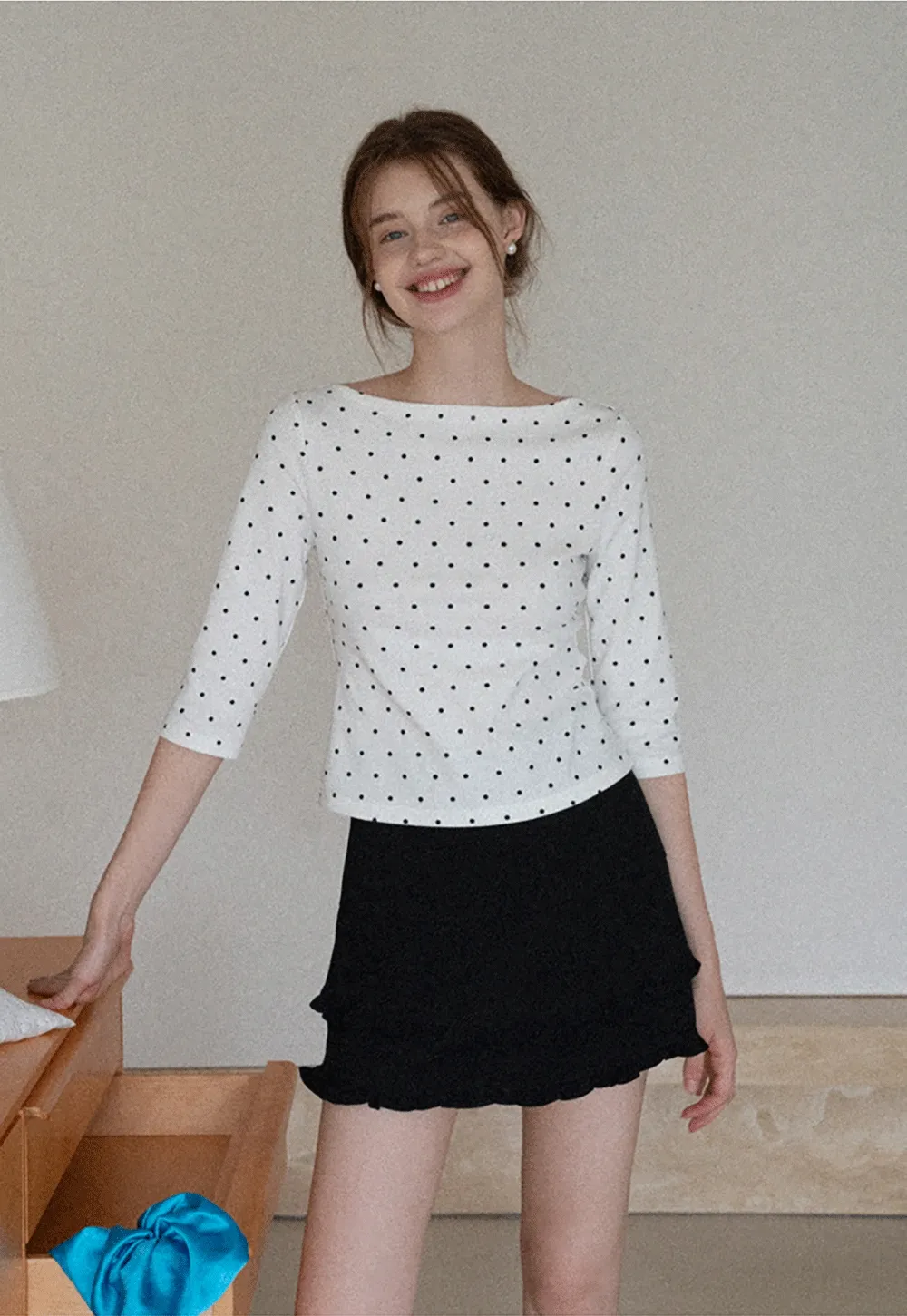 Women's Polka Dot 3/4 Sleeve Top