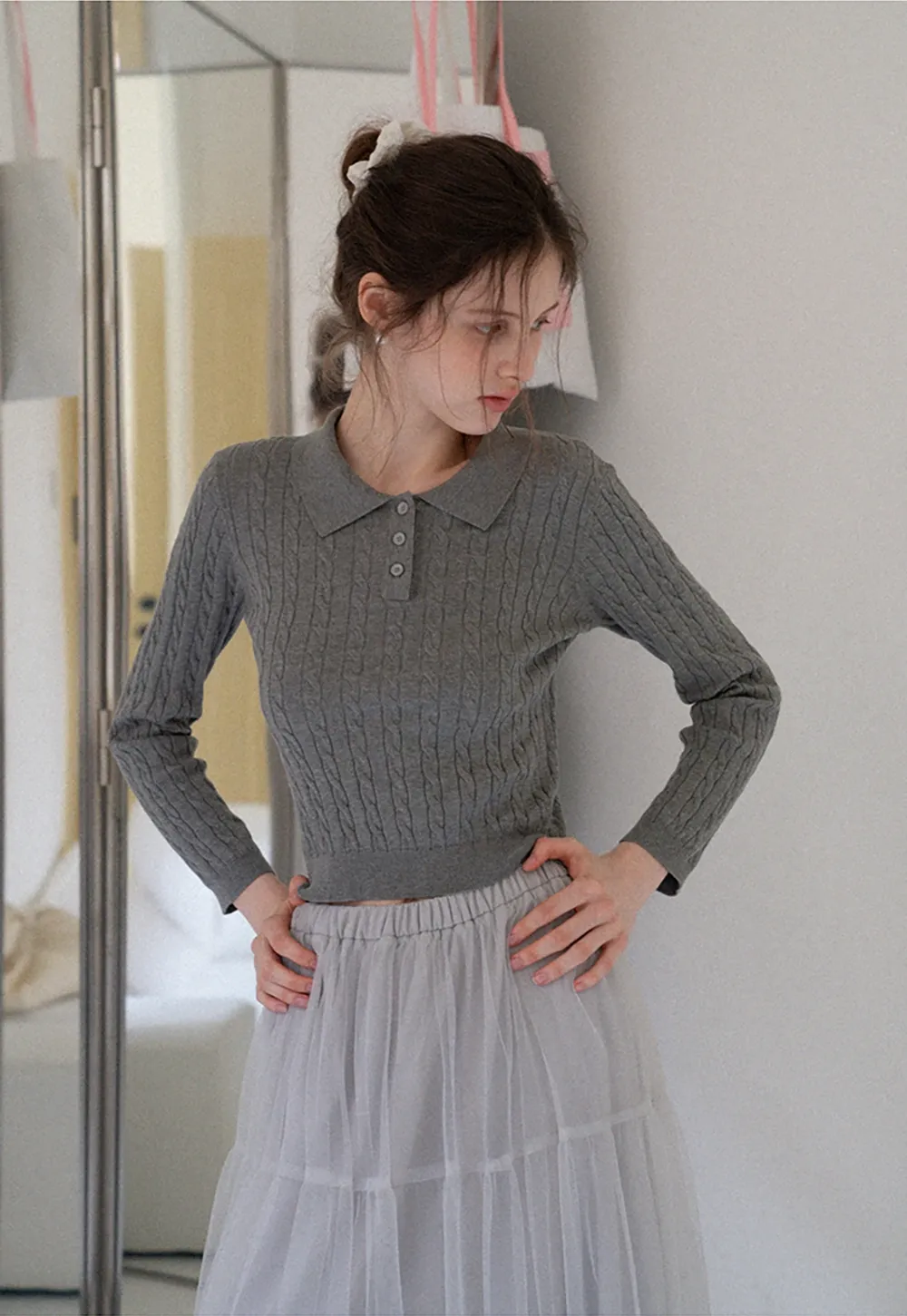 Women's Cable Knit Polo Sweater