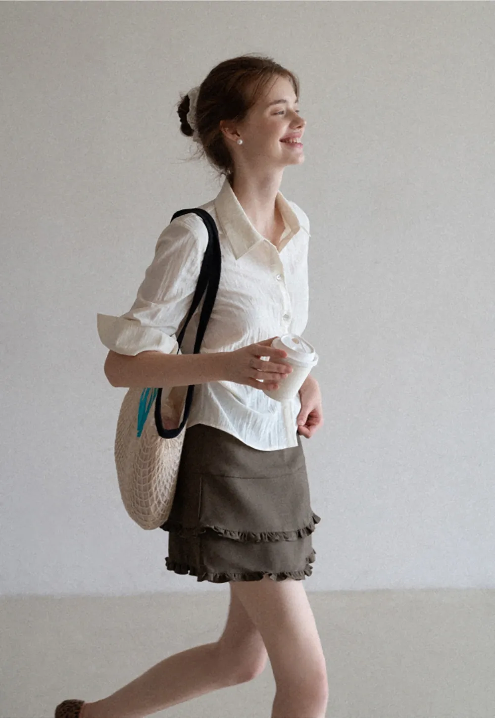 Women's Lightweight Button Down Shirt with 3/4 Sleeves