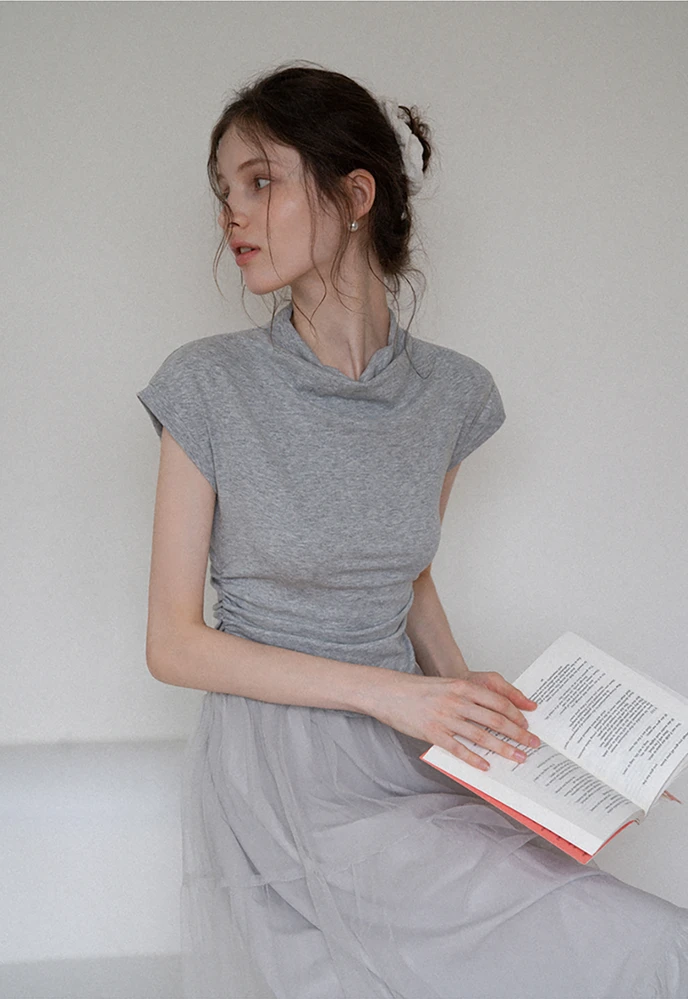 Cowl-Neck Ruched Top