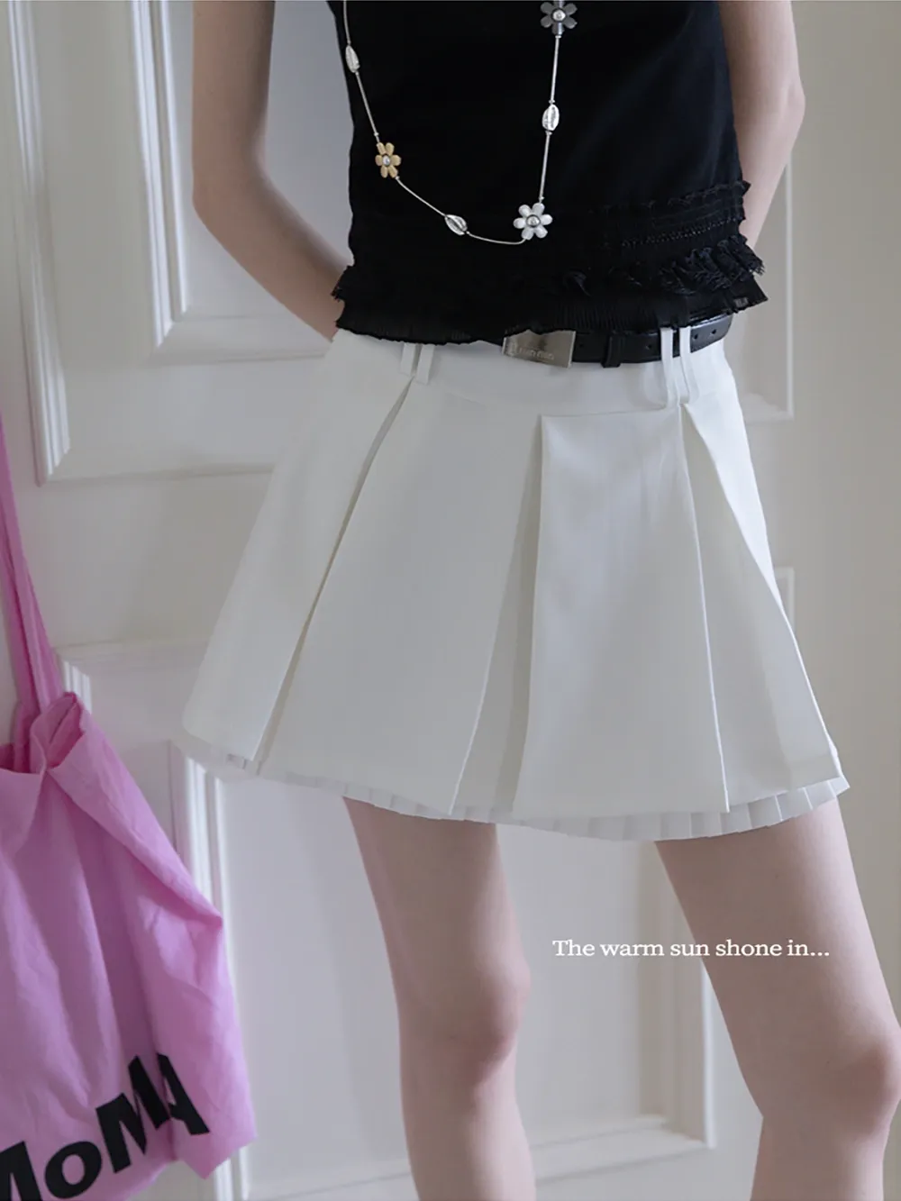 Pleated Layered Skirt Shorts with Belt