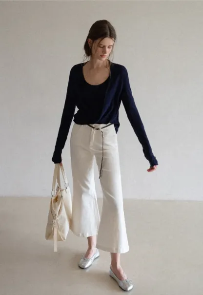 Braided-Belt Flared Jeans with Scarf Tie