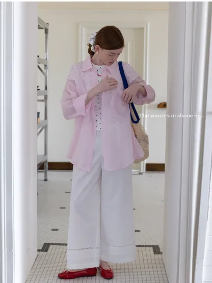 Wide Leg Lace Trim Pants