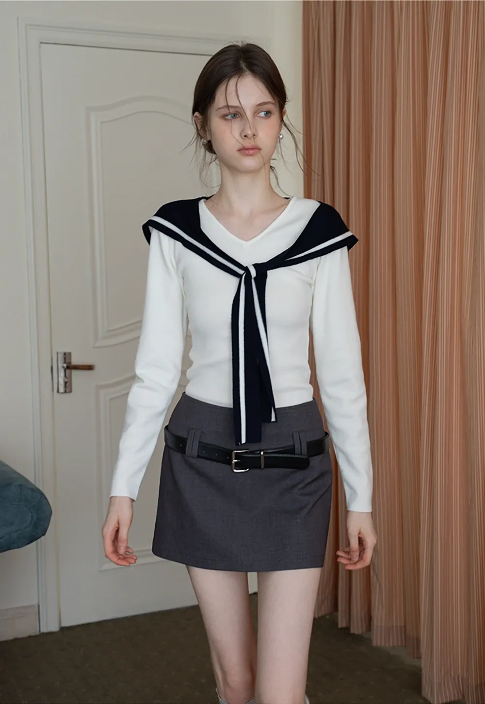 Sailor Tie Knit Long Sleeve Top