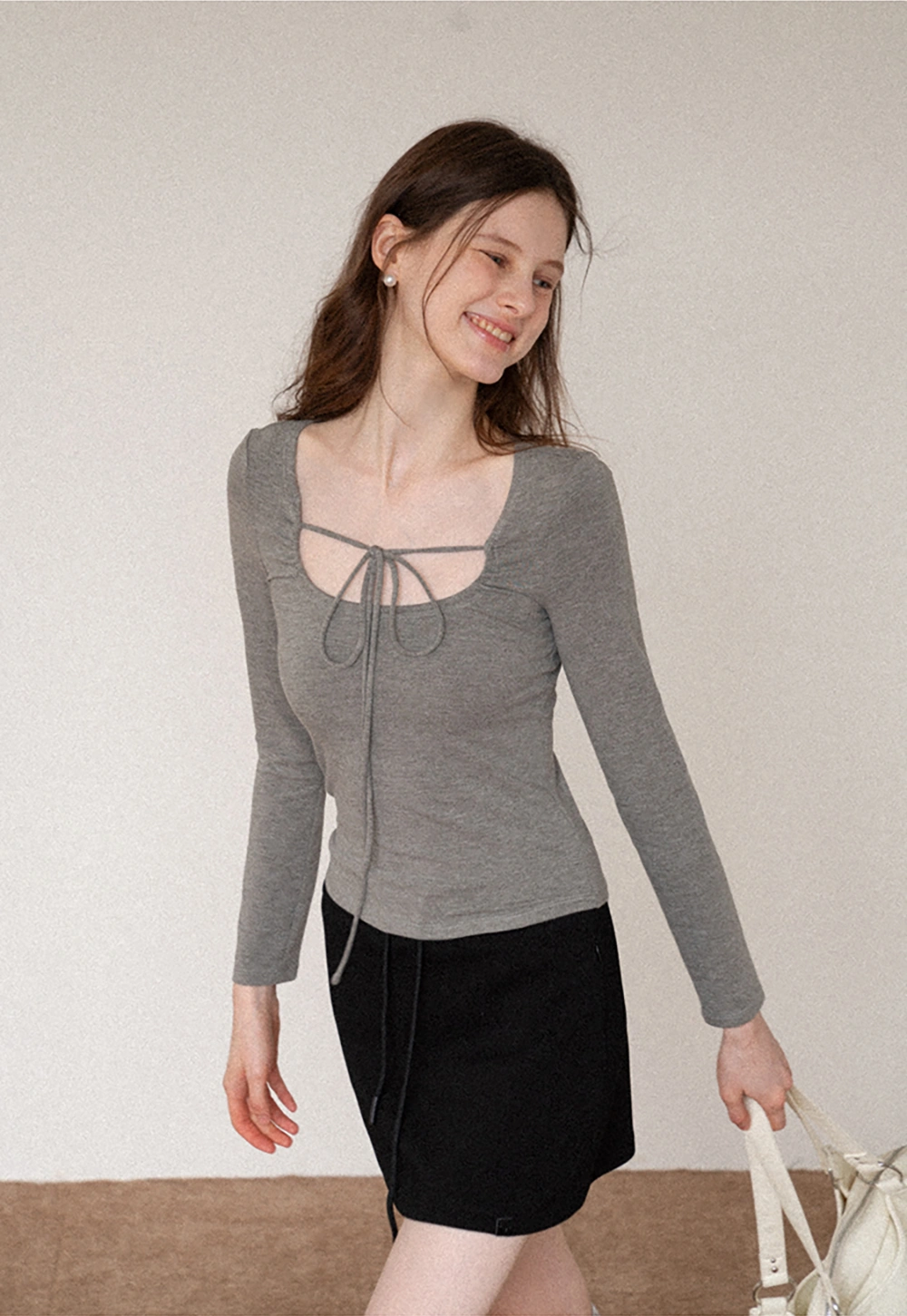 Women's Tie-Front Cutout Long-Sleeve Top