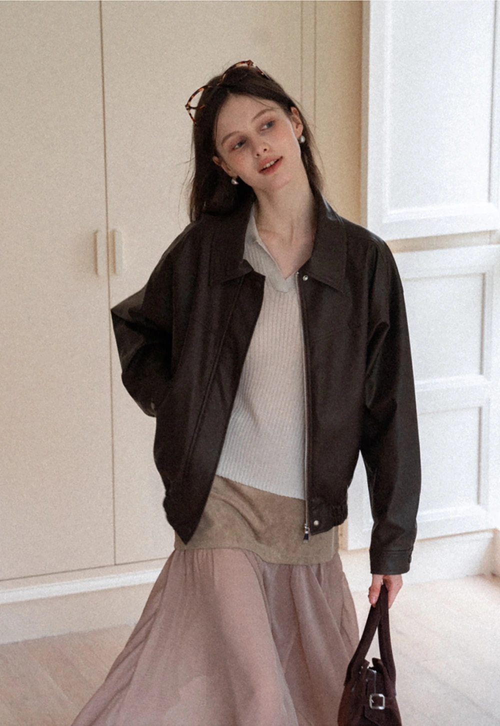 Women's Oversized Faux Leather Bomber Jacket