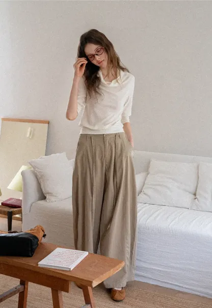 Tie-Waist Pleated Wide-Leg Pants