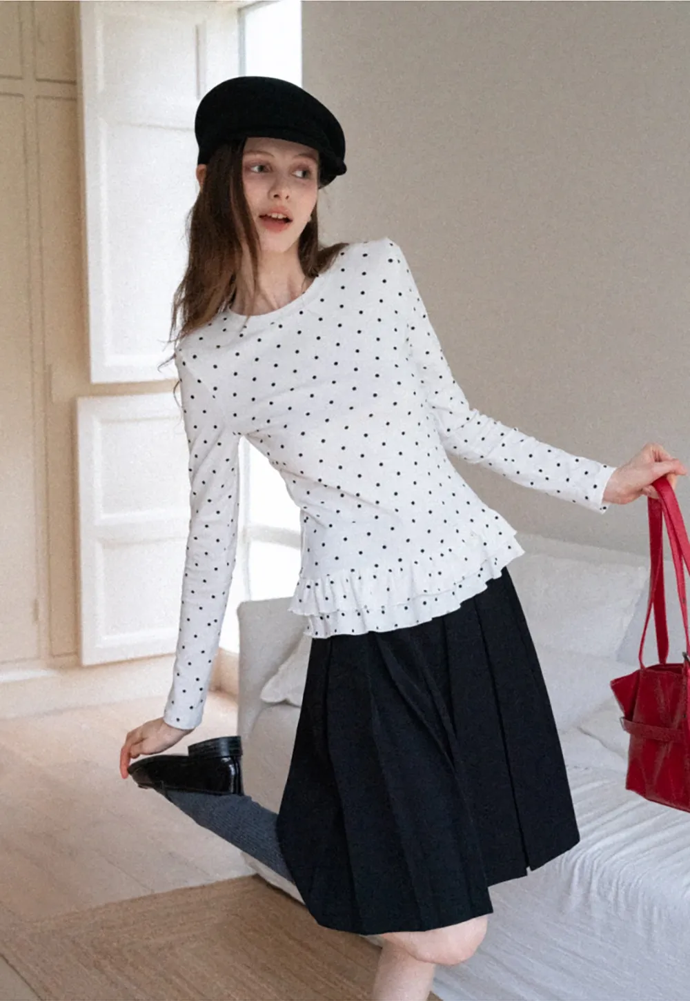 Women's Ruffled Hem Long Sleeve Tee