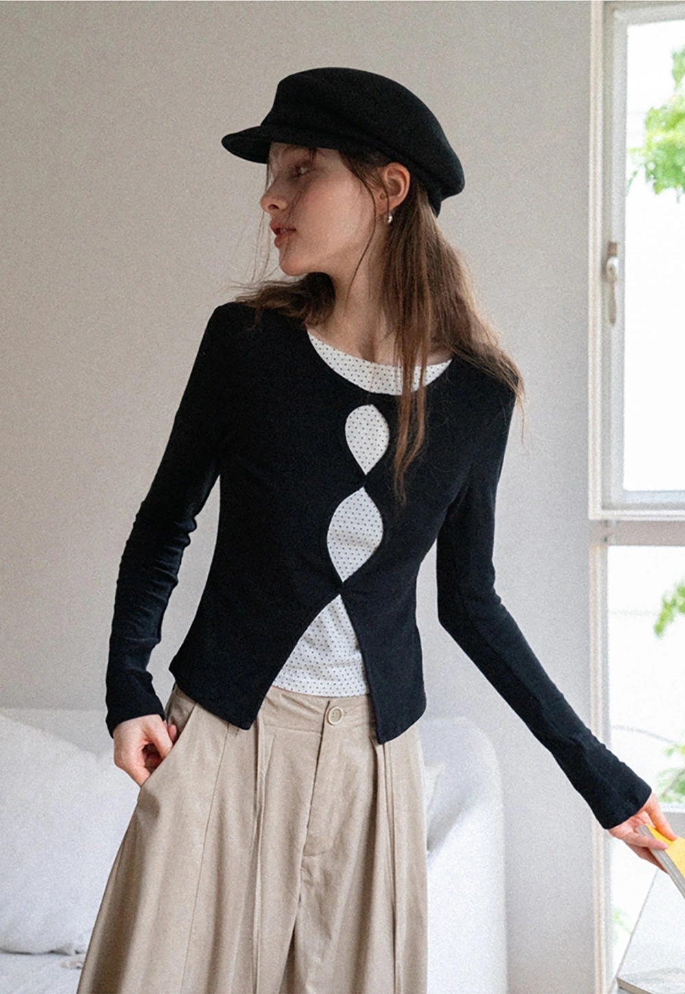 Women's Cut Out Front Long Sleeve Top