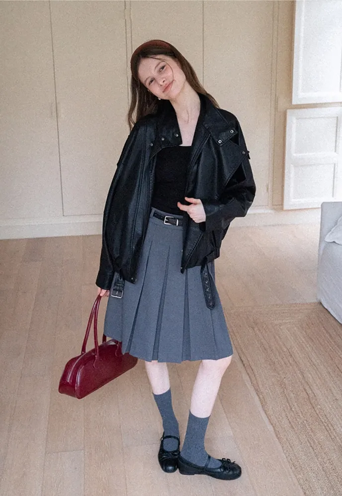 Belted Pleated Mini Skirt