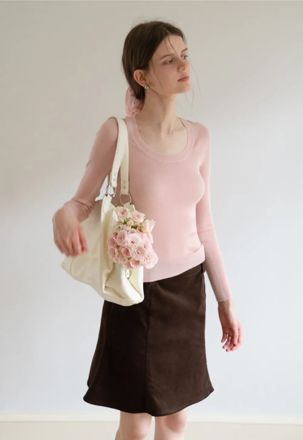 Women's Seamless U-Neck Long Sleeve Knit Top