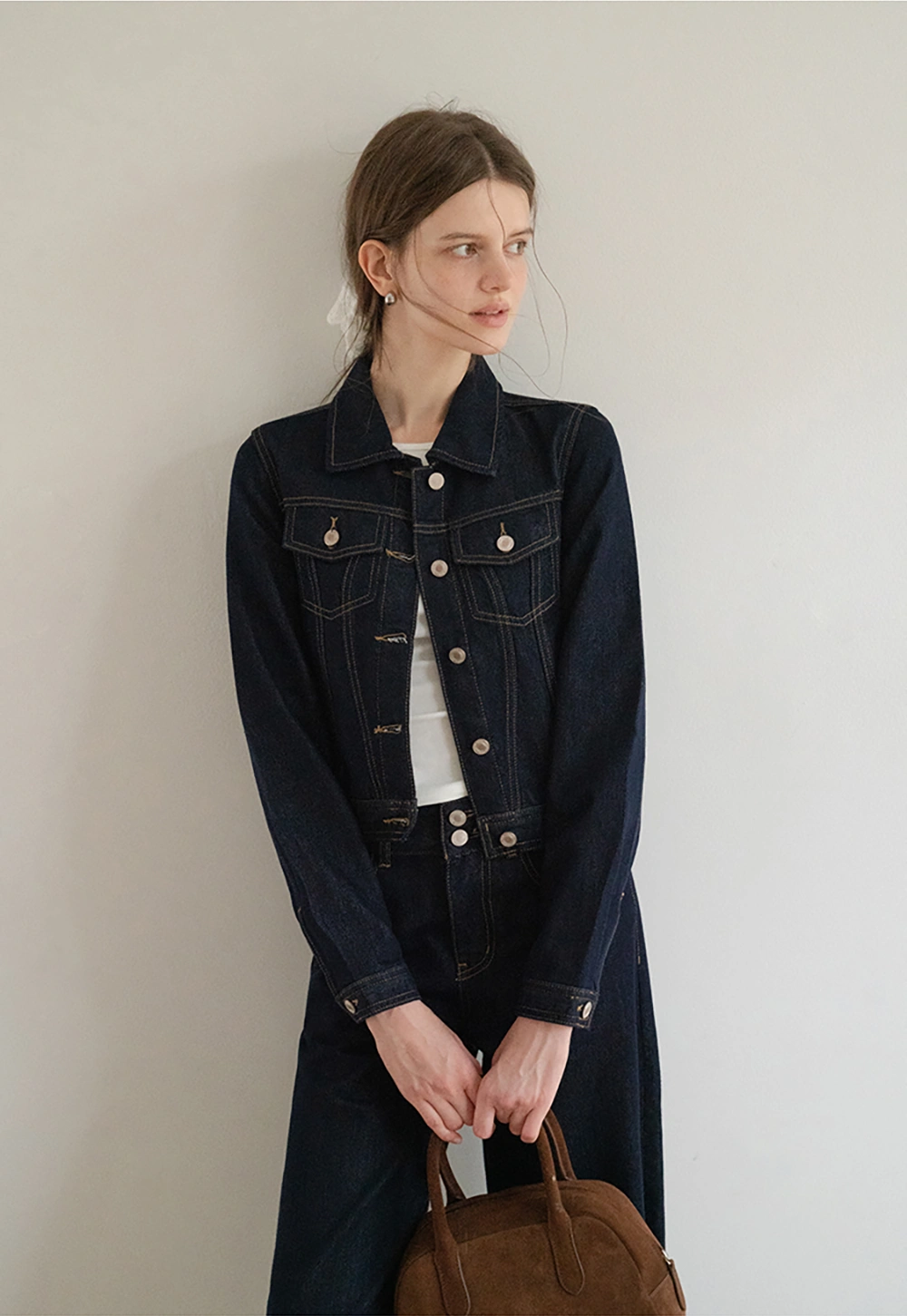 Womens Denim Jacket and Wide Leg Jeans Set