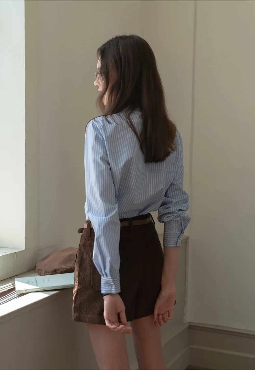 Striped Bow Tie Neck Long Sleeve Blouse