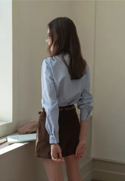 Striped Bow Tie Neck Long Sleeve Blouse