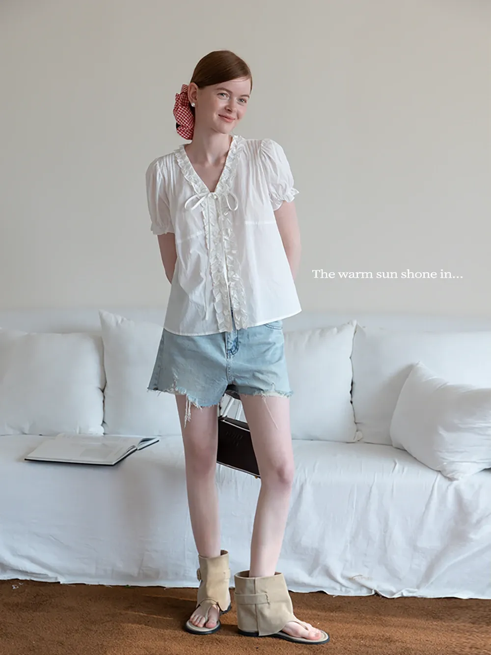 Fringed Belted Distressed Denim Shorts