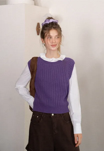 Womens Solid Color Ribbed Sweater Vest