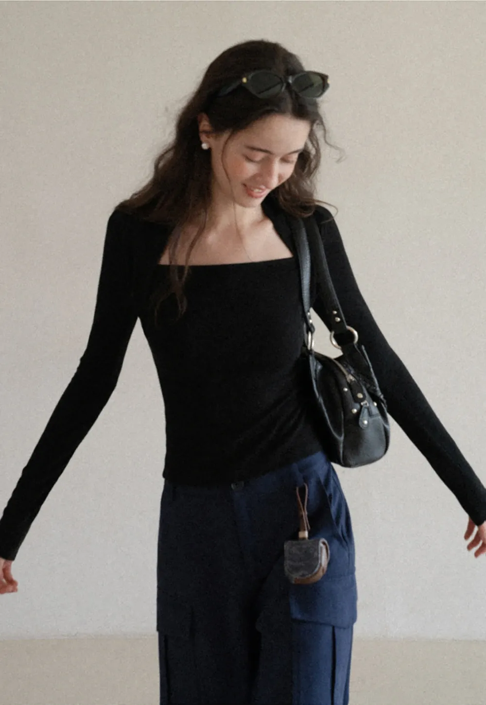 Square Neck Long Sleeve Slim Fit Top