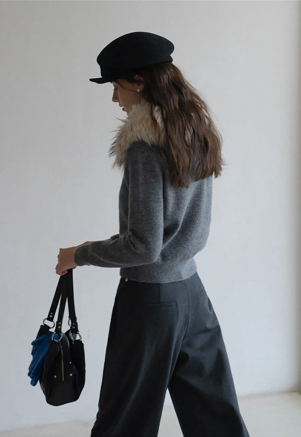 Vintage Style Fur Collar Cardigan