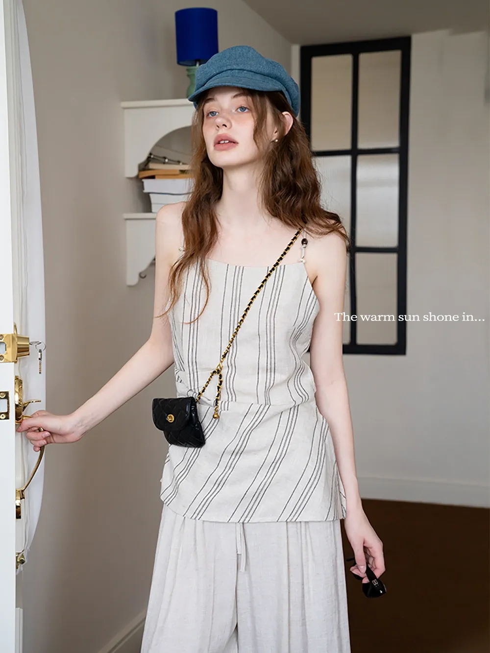 Women’s Striped Beaded Strap Cami Top
