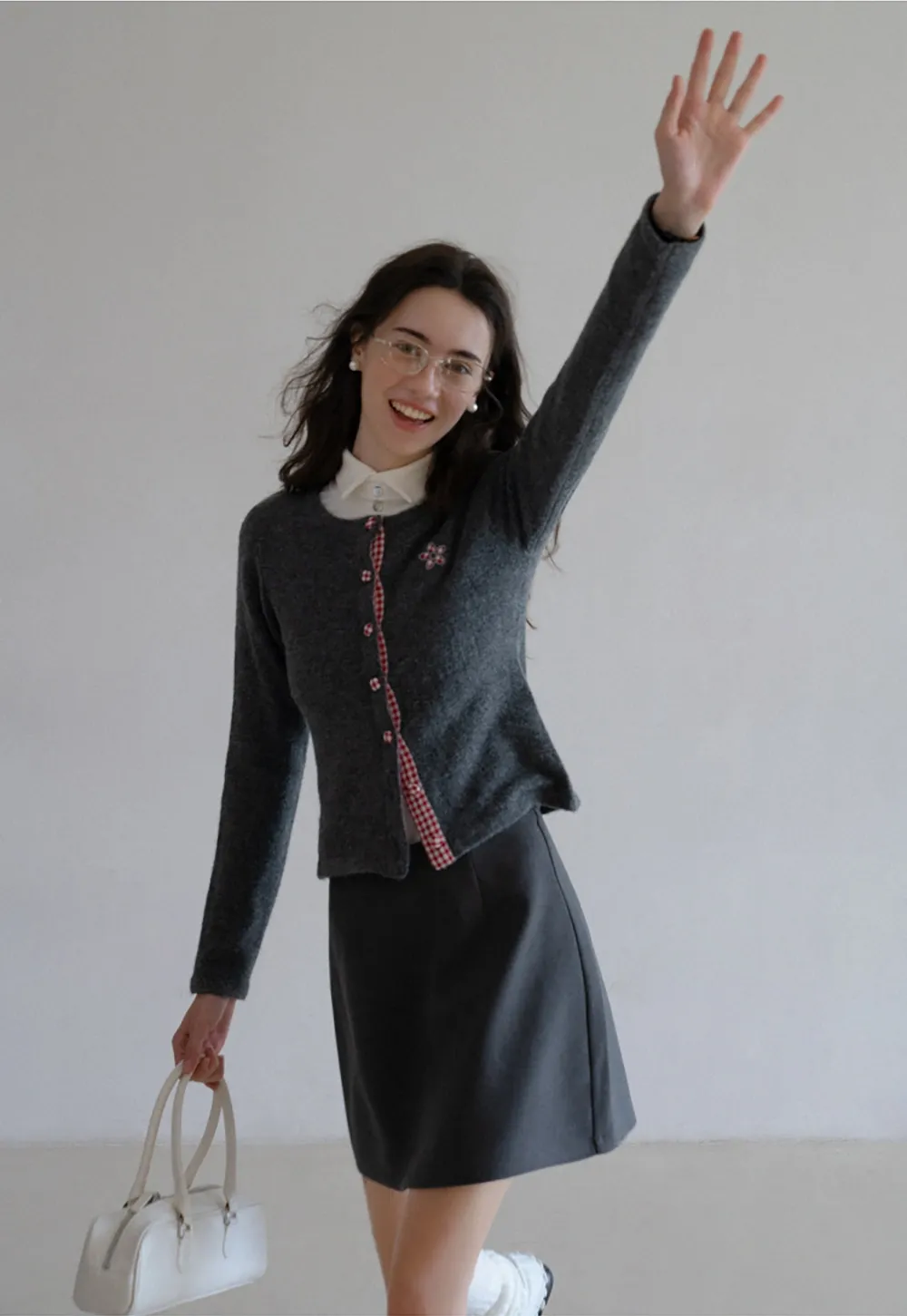 Cozy Knit Button Down Cardigan with Floral Detail