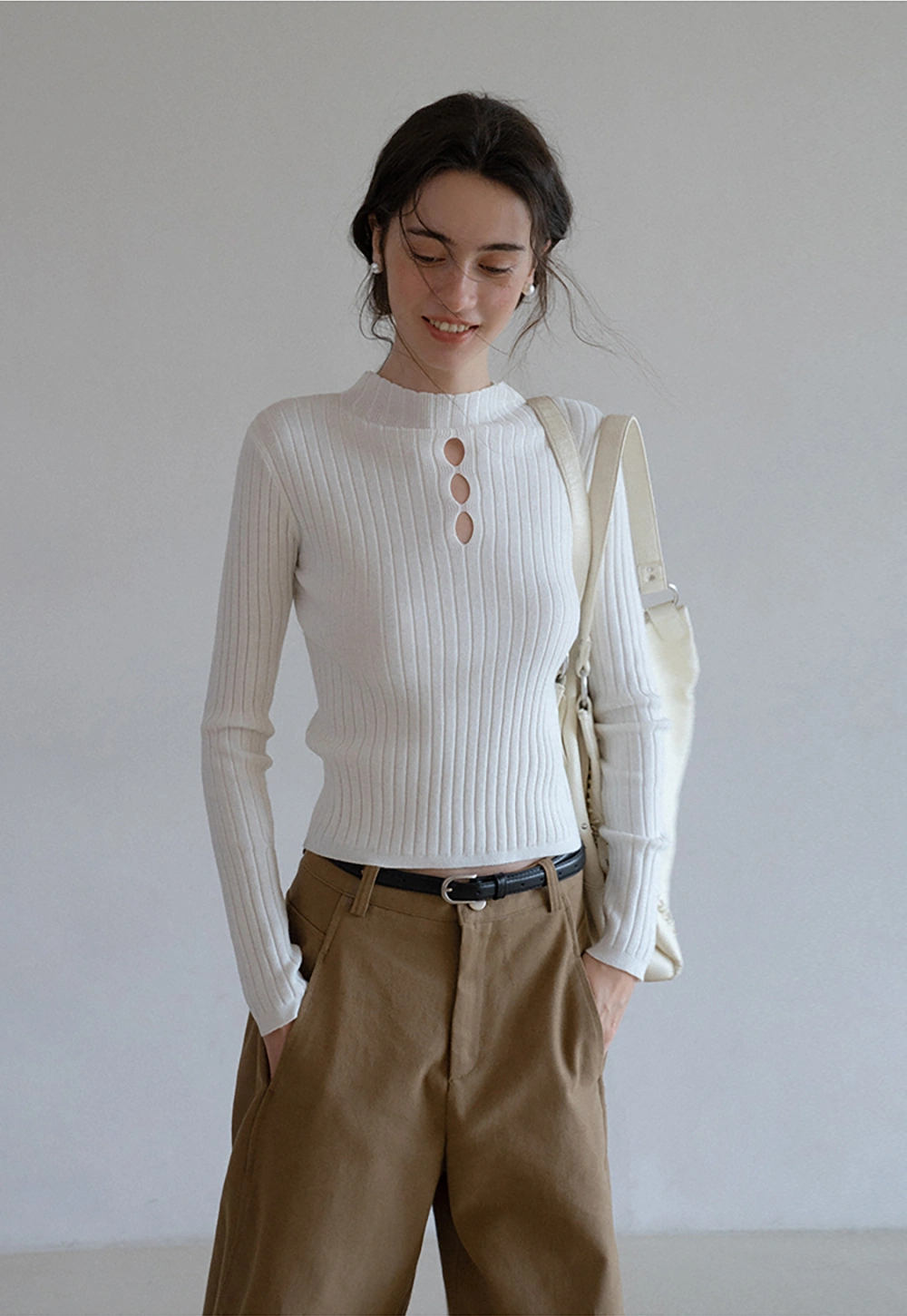 Womens Ribbed Knit Long Sleeve Top