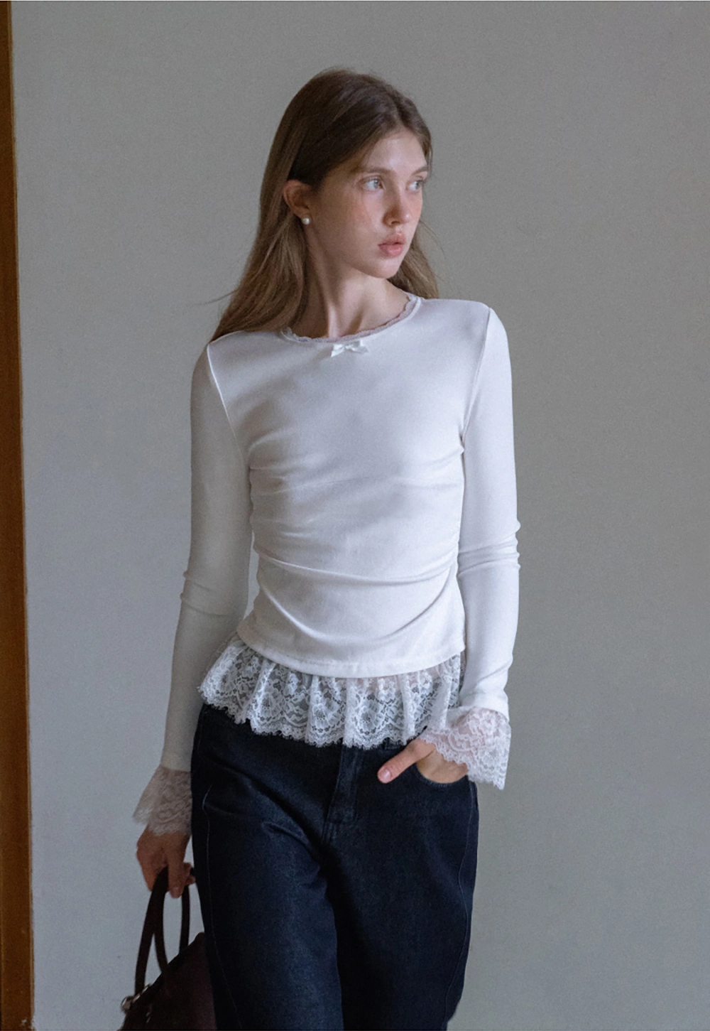 Womens White Long Sleeve Top