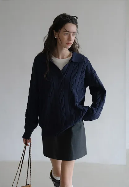 Cable Knit Polo Sweater