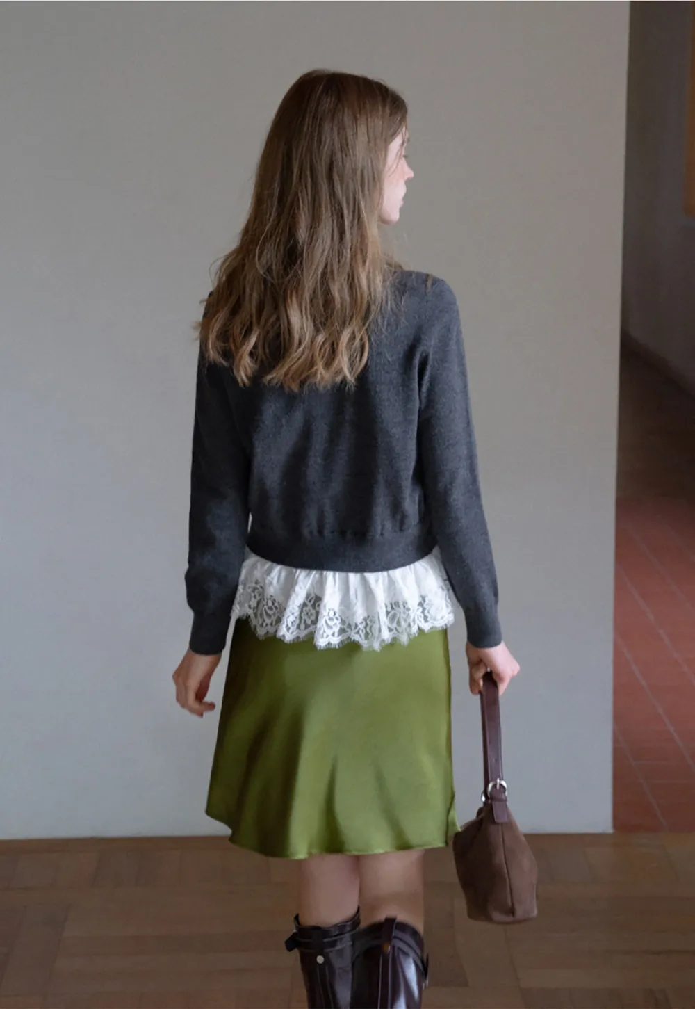 Womens Knit Sweater with Lace Hem